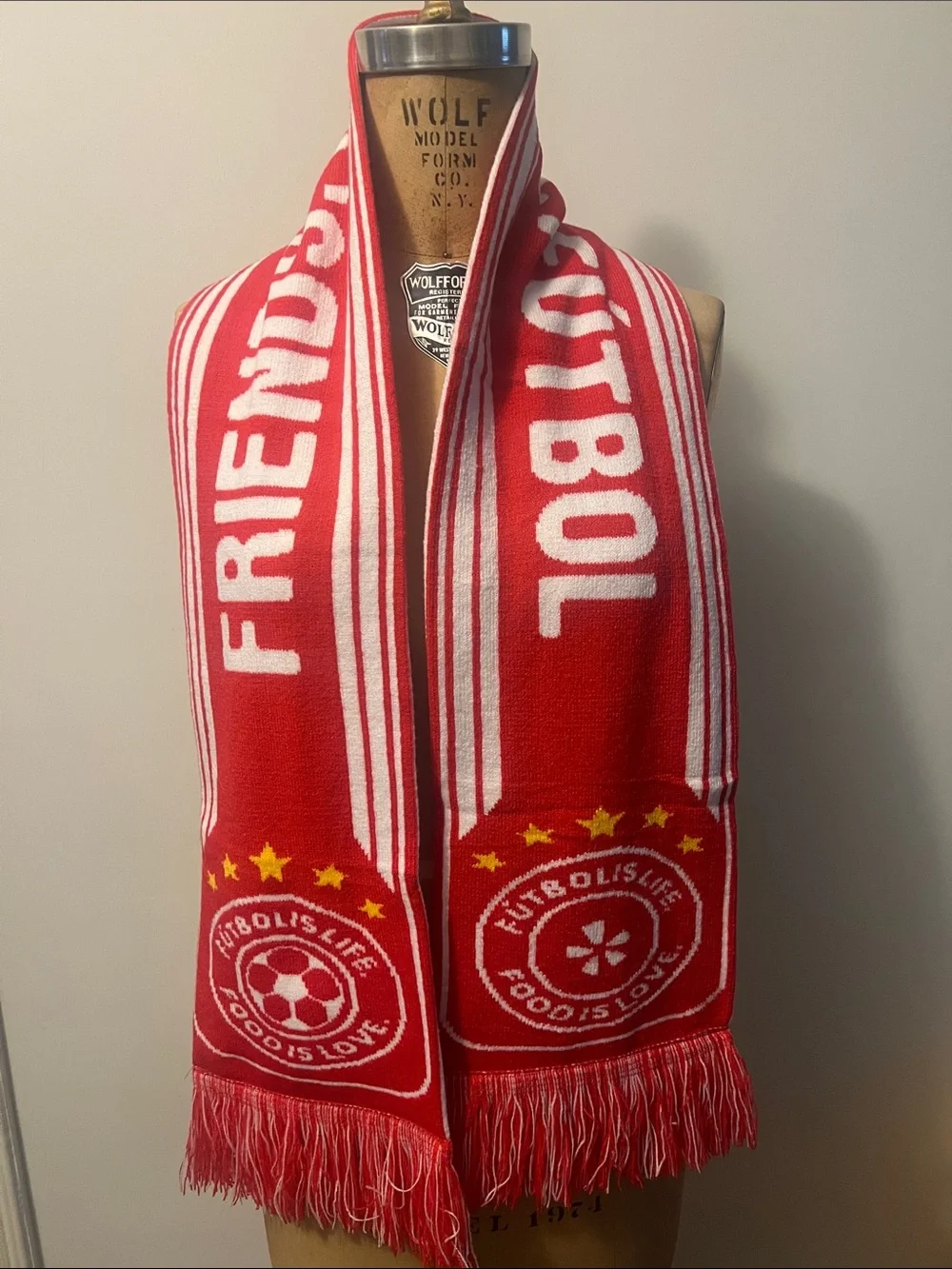 Red 'Friends, Food Football' Knit Scarf NWOT (Soccer) #worldcup